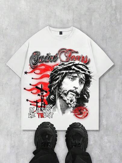 Goth Herren Rundhals T-Shirt mit Buchstaben- und Ziffernaufdruck, Kurzarm, Lässig