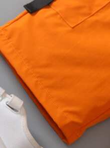 SHEIN Young Boy Street Style Short Sleeve Round Neck T-Shirt, Cool Workwear Patchwork Vest, Loose Shorts 3-Piece Set, Comfortable And Fashionable For Spring And Summer Khaki Young Boys Setsgreen Young Boys Sets - Multicolor - View 3