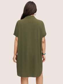 SHEIN LUNE Áo sơ mi dài tay ngắn màu trơn cỡ lớn cho nữ thanh lịch giản dị công sở thường ngày cho phụ nữ mùa xuân cho phụ nữ mùa hè cho phụ nữ dễ thương áo mùa hè châu Âu mùa hè - xanh quân đội - Xem 6