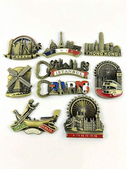 1/2 件手工复古金属冰箱贴 - 全球地标收藏家套装（巴黎埃菲尔铁塔/迪拜塔/荷兰风车）带开瓶器，独特的旅行纪念品和家居装饰礼物，适合生日/婚礼/乔迁