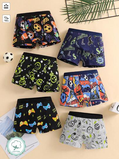 paquete de 6 calzoncillos tipo bóxer de algodón con estampados de videojuegos y diseños coloridos para niño preadolescente