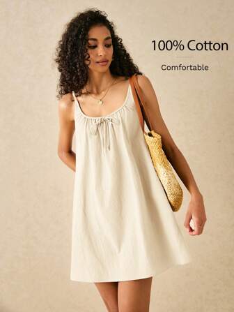 Poéselle Exquisite Textured Grain Fabric, Cami Dress, Knot Front, Summer Vacation,Tea Party Dress,Summer Dresses For Women