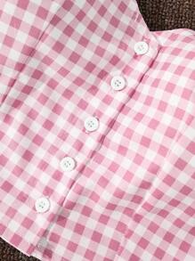 Sweetra 格子系领蝴蝶结吊带背心，露背无袖女式上衣 - 粉色 - 查看 5