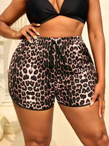Slaydiva Pantaloncini casual da spiaggia/piscina con stampa leopardata e vita con coulisse, taglie comode per donne