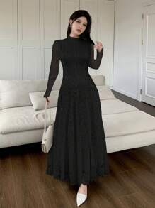 Feyla Vestido largo y elegante de encaje blanco para mujer