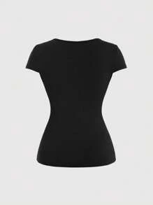 Sweetra Camiseta Con Escote Corazón Y Patchwork Floral De Encaje Para Mujer