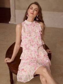 MOTF PREMIUM TIERED LAYER FLORAL PRINT DRESS - Baby Pink - View 3