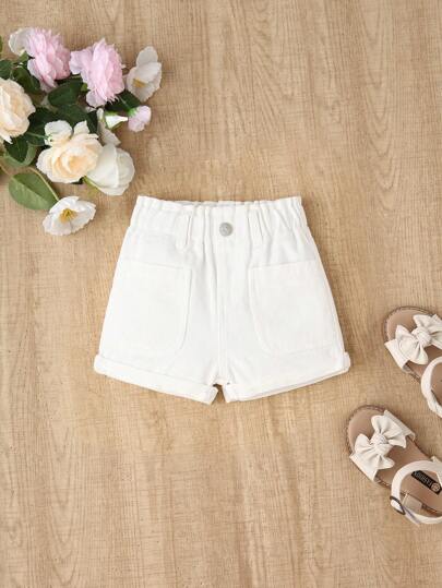 SHEIN Infant/Baby Girl Black Loose Floral Waist Denim Shorts