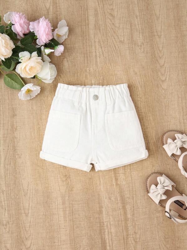 SHEIN Vintaside Kids Infant/Baby Girl Black Loose Floral Waist Denim Shorts