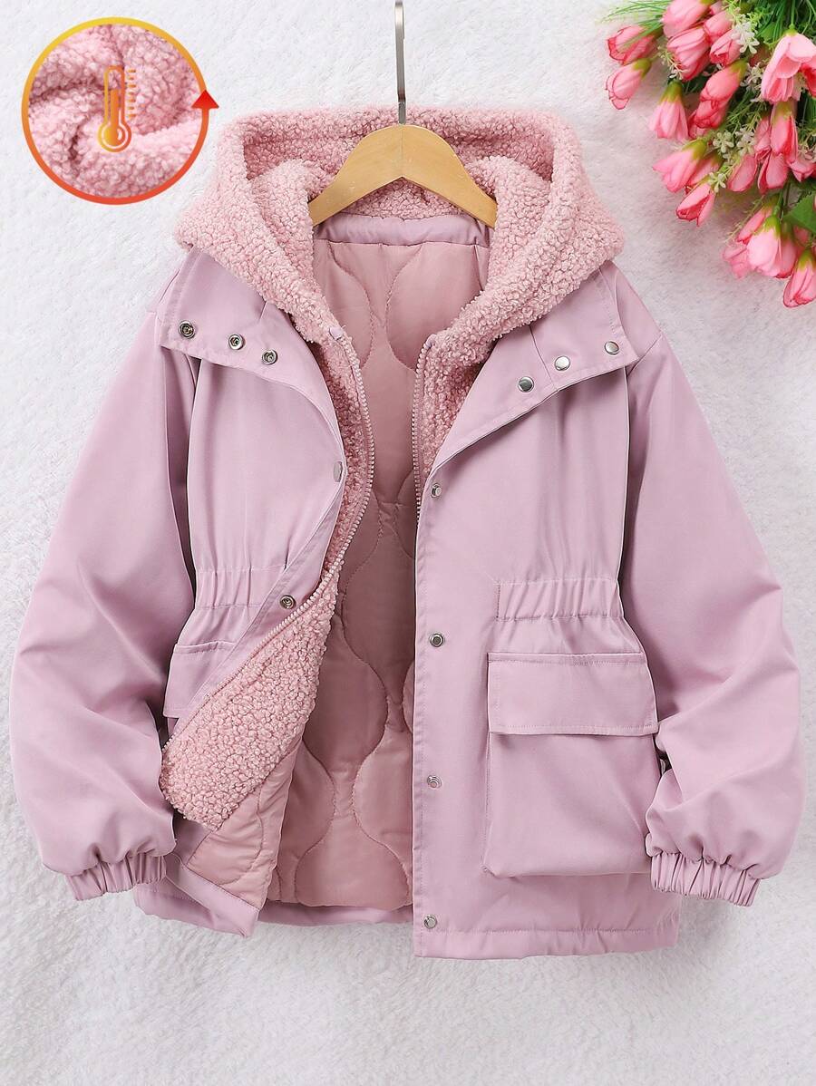 Explorewe Tween Girls' Thermal Lined Hooded Windbreaker With Pockets, Fall/Winter - Dusty Pink - View 1