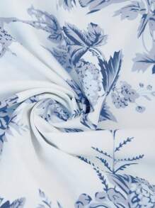 Breezaya 女士 V 领蝙蝠袖夏季休闲度假蓝白瓷印花连衣裙 - 淺灰色 - 查看 5