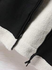 SHEIN Young Boy Casual Fashionable PU Leather & Furry Hooded Biker Jacket, Thick For Autumn Winter, Warm & Versatile, Stylish & Cool - Black - View 6