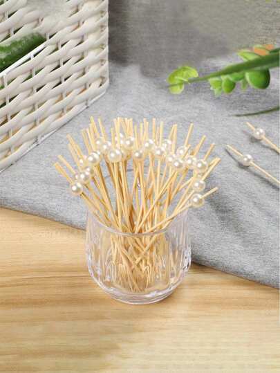 SHEIN Basic living 50pcs/100pcs 混合款式，一次性水果签，竹签，花签，水果叉，创意艺术牙签，鸡尾酒签，三明治签，水果签