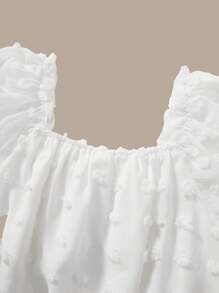 SHEIN 2pcs/Set: Teen Girls Fluffy Texture Cropped Top + High Waisted Midi Skirt Suit Elegant For Teen Girl Bridesmaids, Flower Girls, Formal Occasions - White - View 5