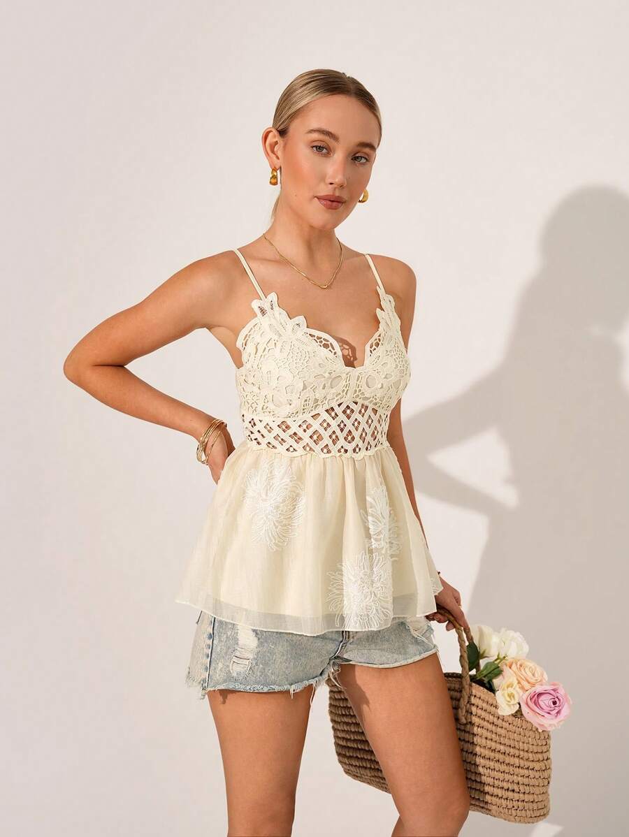 SHEIN Clasi Áo ba lỗ mùa hè thường ngày dệt kim cho nữ - Màu be - Xem 1