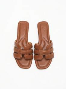 CUCCOO BIZCHIC Women's Solid Color Fashion Metal Buckle Flat Slide Sandals