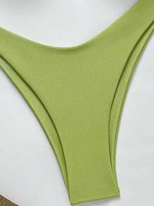 Solid Color Skinny Strap Underwire Spaghetti Strap Bikini Top And Bottoms, Women Summer Swimwear Set - Green - View 4