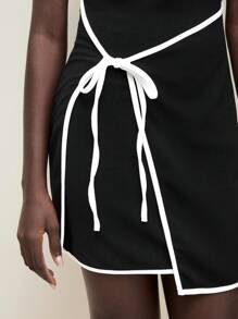 BizChic Vestido de mujer 2025 de nuevo verano, con cuello redondo, nudo en la cintura, bajo irregular. Adecuado para uso diario, casual, elegante, para playa, resort, bodas, conciertos campestres, brunch, aeropuerto. Estilo vintage de 180s de Estocolmo