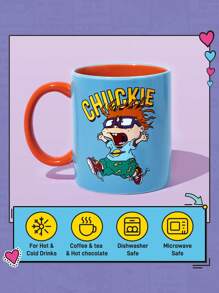 Nick 90s X SHEIN 90s 400ml Cartoon Letter Pattern Ceramic Cup, Microwave And Dishwasher Safe, Can Hold Coffee, Milk, Orange Juice