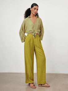 Maija 2025 春夏新款休闲时尚舒适绿色女裤 - 綠色 - 查看 5