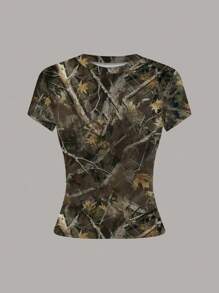 SHEIN LUNE 女士纯色T恤短袖上衣简约时尚适合夏季 - 彩色 - 查看 5