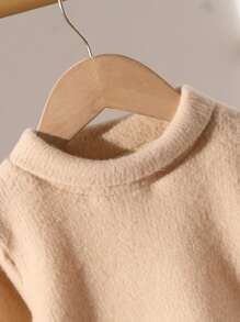 SHEIN Baby Girls Solid High Neck Long Sleeve Basic Top - Apricot - View 6