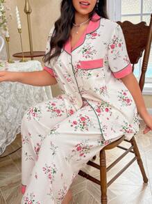 CottageSlumber Conjunto de ropa de dormir floral arrugada de talla grande