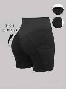 Chiquease Shorts casuales de cintura alta negros para mujer, primavera/verano
