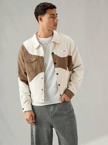 SWAVVY Men's Casual Loose Fit Flannel Patchwork Long Sleeve Shacket For Daily Wear, School, For Fall Winter - Khaki - View 5