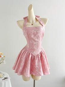 SHEIN Unity 女士春夏宫廷风格纯色露背吊带连衣裙，适合派对