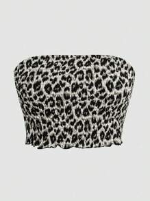 Sweetra 2pcs Set Leopard Print Bandeau Top And Leopard Skirt - Light Grey - View 4