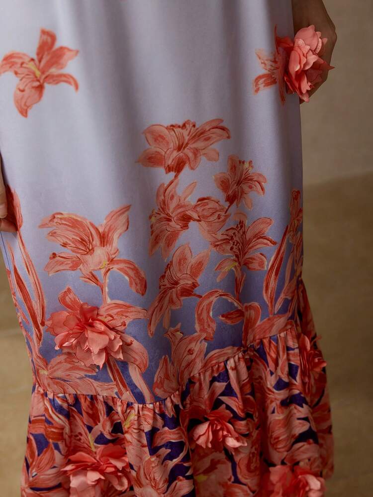 FLORAL PRINT RUFFLE HEM DRESS