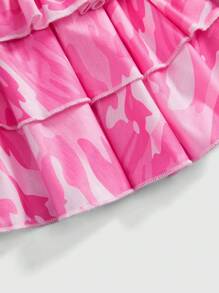 ROMWE Grunge Punk Y2K Vintage Low Waist Sexy Camo Print Ruffle Hem Mini Skirt For Women - Pink - View 3