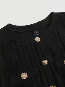 SHEIN MOD 大码纯色圆领金属纽扣装饰迷你连衣裙