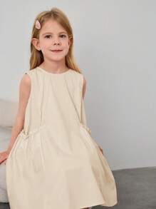SHEIN X Scheana Maija Kids Maija Kids 年轻女孩宽松荷叶边口袋短款休闲连衣裙 - 杏色 - 查看 3