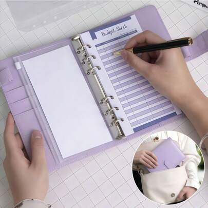 SHEIN 1 Pieza Carpeta organizadora de presupuesto de PU con estilo de macarrón, cuaderno creativo con bolsa con cremallera, organizador de dinero en efectivo y sobres de presupuesto con cremallera, mejor regalo