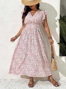 SHEIN Frenchy Plus Size Casual Elegant Waist Gathered A-Line Long Dress
