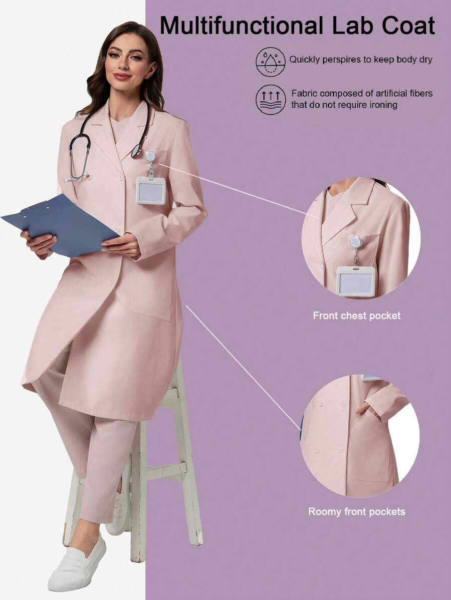 Scrubzie Anti-Wrinkle Long Women /Nursing Scrub Uniform Lab Coat - Pink - View 1
