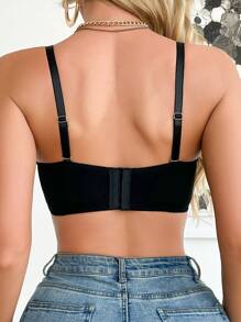 女士纯色蕾丝性感内衣胸罩 - 黑色 - 查看 4