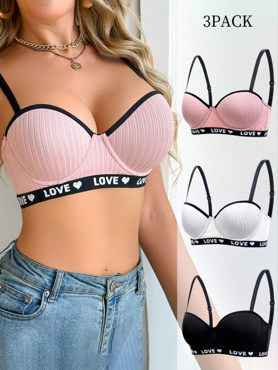 Heart Chain Halfcup Wireless Bra For Women - Multicolor - View 1