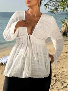 Flirla 大码女式弹力网眼收腰休闲夹克，海滩