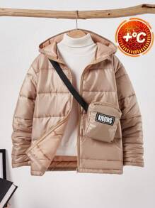 SHEIN 2 pezzi Cappotto imbottito casual per ragazzi pre-adolescenti con borsa accessorio, adatto per pendolarismo, scuola, quotidiano, sport, autunno e inverno