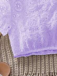 SHEIN Conjunto de top y pantalones cortos de tela jacquard con volantes y encaje para niña preadolescente