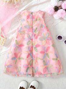 SHEIN Robe de fille à motif floral en maille avec grand nœud, style printanier/estival mignon et élégant, sans manches. Convient pour la mode vestimentaire quotidienne et les vacances des filles.
