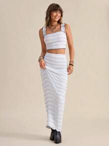 SHEIN LUNE Lễ hội Boho Trang phục phương Tây cho phụ nữ Trang phục nghỉ xuân cho phụ nữ Trang phục hai mảnh - Đen và trắng - Xem 2