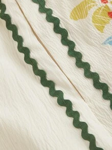 SHEIN MOD Wavy Pattern Floral Print Contrast Webbing Shorts, Vacation Wear,Summer/ Summer Outfits For Women,Vacation,Western,Boho,Graphic Shorts,Cottagecore,Brunch Outfits For Women,Tropical Vacation Woman Clothes