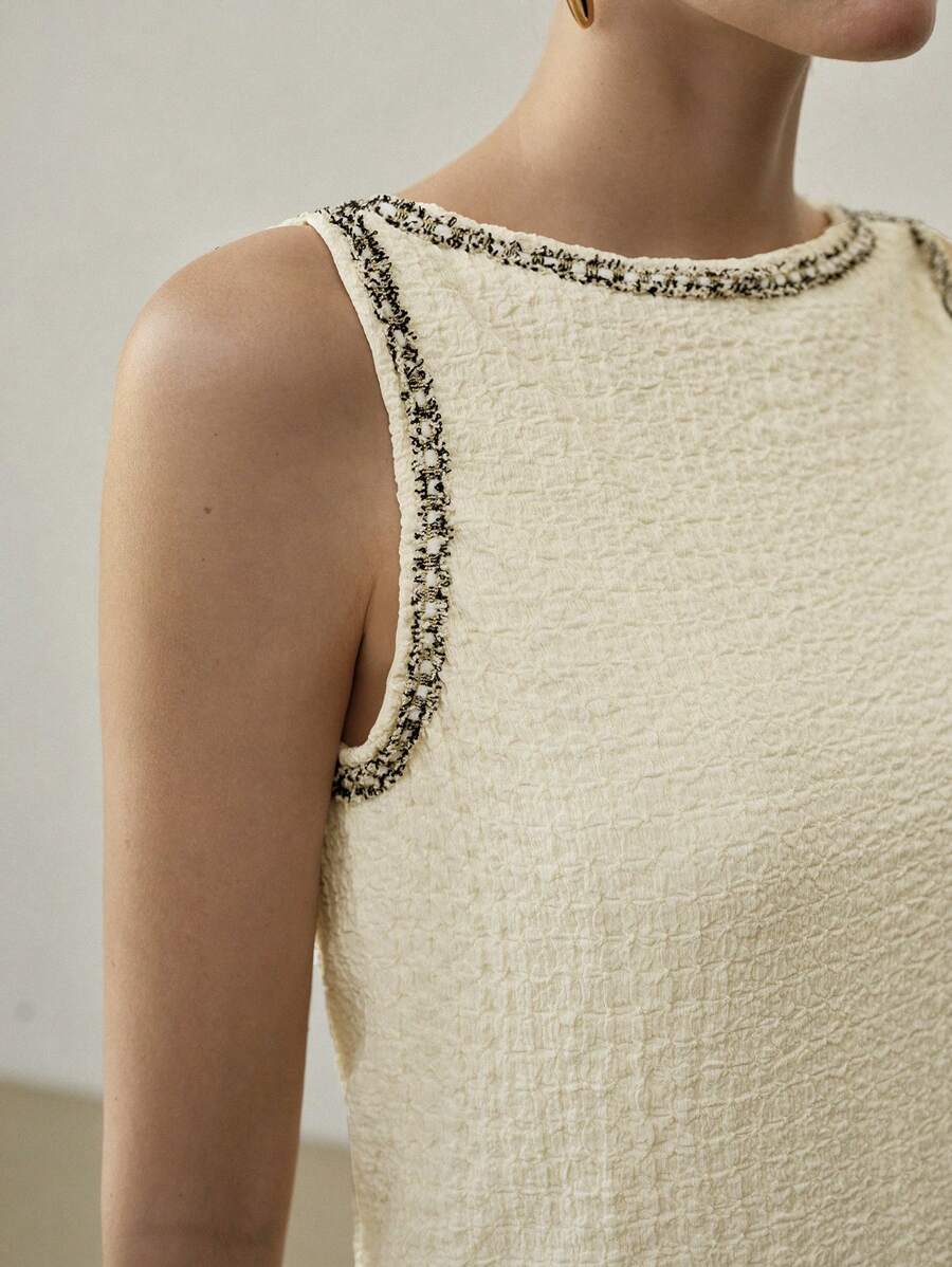 MOTF PREMIUM ÁO KẾT CẤU TAY BĂNG TƯƠNG PHẢN - Màu be - Xem 2