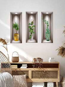 SHEIN 1pc (20*40*3pcs) 3D Effect Artistic Triptych Wall Sticker For Background Decoration In Living Room And Entrance-Way, Renovation Stickers Peel Wall Panels, Wall Paper, Wallpapers, Spring Decoration Items Refresh Your Home, Rama Decoration Stickers