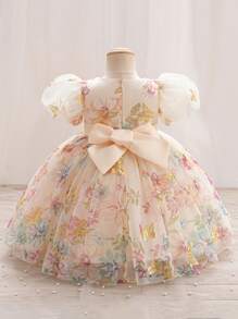 Cute Baby Girl Elegant Butterfly Pattern Organza Short Sleeve Dress, Summer