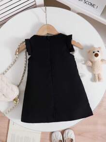 SHEIN Elladie kids فستان أنيق للبنات الصغار متزين بزهرة خوخي، لون وردي، صيفي - الأسود - مشاهدة 4